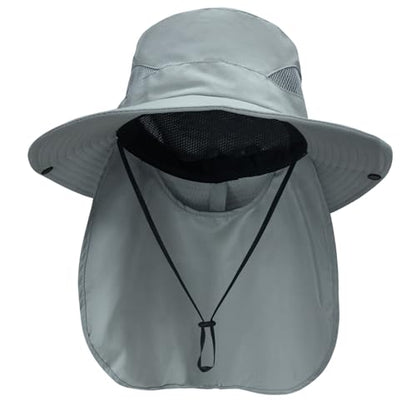 NPQQUAN Sun Hats for Men Women with Neck Flap UPF 50+ UV Protection - color: Grey（neck Flap）