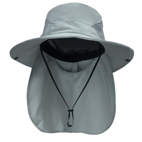 NPQQUAN Sun Hats for Men Women with Neck Flap UPF 50+ UV Protection - color: Grey（neck Flap）
