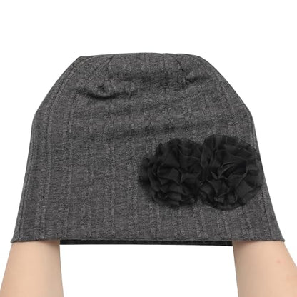 ZLYC Women Slouchy Beanie Hat Summer Knit Chemo Headwear - color: Flower Dark Gray