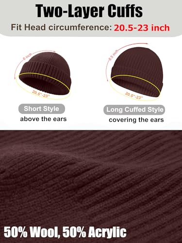 Wool Short Fisherman Beanie for Men Women Double Cuffed Skull Caps - color: 1pcs-dark Coffee