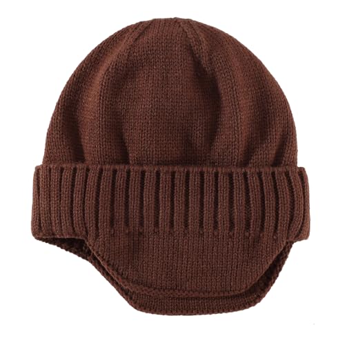 Home Prefer Mens Winter Hat Knit Earflap Hat Stocking Caps with Ears Beanie Hat - color: Walnut