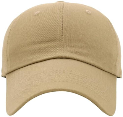 KBETHOS Classic Unisex Cotton Adjustable Low Crown Baseball Cap – Plain Dad Hat - color: Khaki Classic