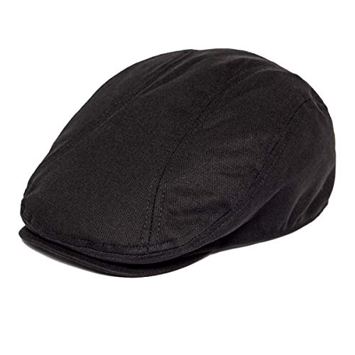 BOTVELA Men Cotton Twill Newsboy Flat Hat Fitted Cap - color: Black, size: 7 1/8