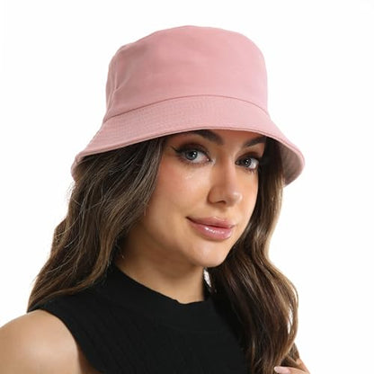 Wheebo Solid Color Bucket Hat for Women Summer Beach Fishmen Hat for Lady Adult Unisex Cotton Cap…… - color: A-sc-peach
