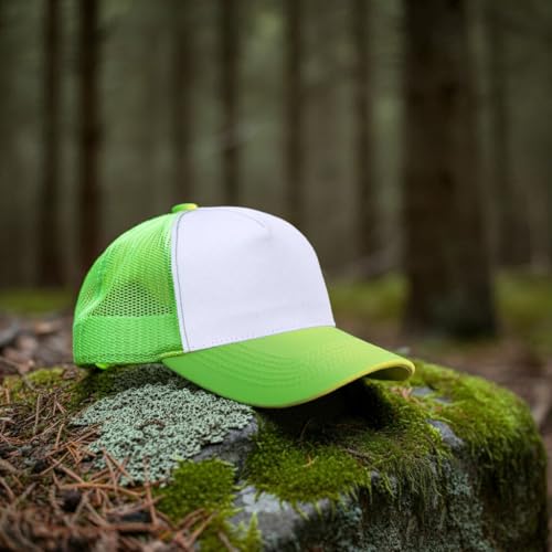 Falari 12 Pack Bulk Wholesale Mesh Trucker Hats 5 Panel and 6 Panel Baseball Caps for Men and Women - color: 5 Panel - Neon Green