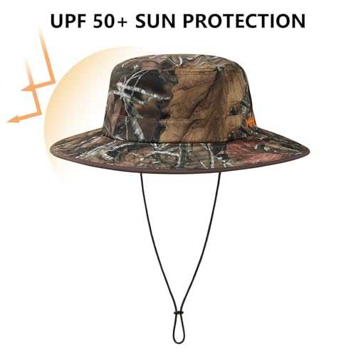BASSDASH UPF 50+ Water-Resistant Fishing Bucket Hat with Laser Perforated Mesh Adjustable for Men Women Outdoor Hiking - color: Autumn Forest