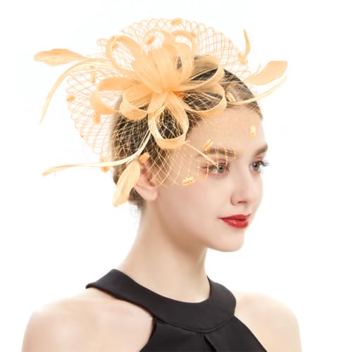 Women's Fascinator Feather Flower Hir clip & Corsage Dual-use Bridal Headpiece Hair Accessories Cocktail Party Wedding - color: Champagne