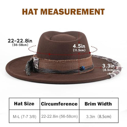 Big Brim Fedora Mens Women Boho Hat Handmade Dress Up Hats - color: Brown