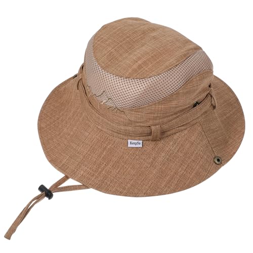 Men’s UV Sun Hat, Breathable Mesh Bucket Hat, Adjustable Chin Strap, Lightweight Foldable Outdoor Fishing Hiking Hat - color: #B32 Brown, size: 6 7/8-7 1/4