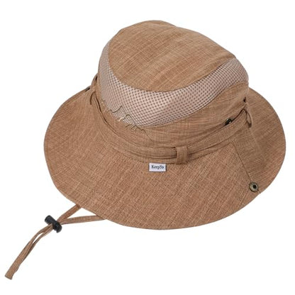 Men’s UV Sun Hat, Breathable Mesh Bucket Hat, Adjustable Chin Strap, Lightweight Foldable Outdoor Fishing Hiking Hat - color: #B32 Brown, size: 6 7/8-7 1/4