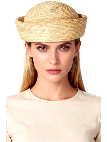 Straw Pillbox Hats for Women Ladies Vintage Wedding Formal Church Tea Party Cocktail Hat - color: Khaki