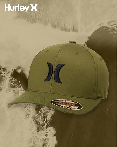 Hurley Mens Textured Fitted Baseball Cap, Moisture Wicking, Curved Brim - color: Olive Canvas, size: Small-Medium