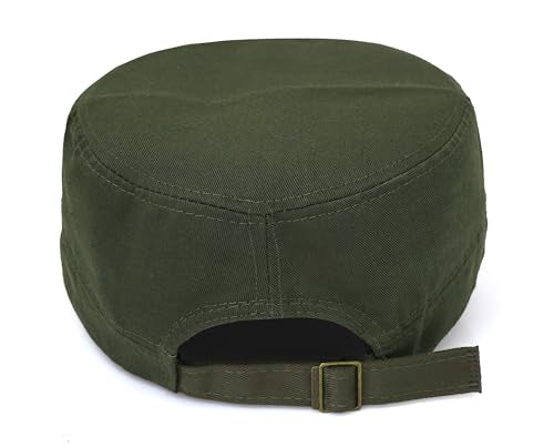 Washed Cotton Flat Top Military Cap for Unisex - color: Army Green