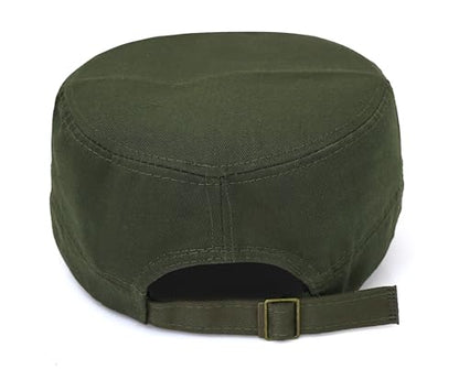 Washed Cotton Flat Top Military Cap for Unisex - color: Army Green