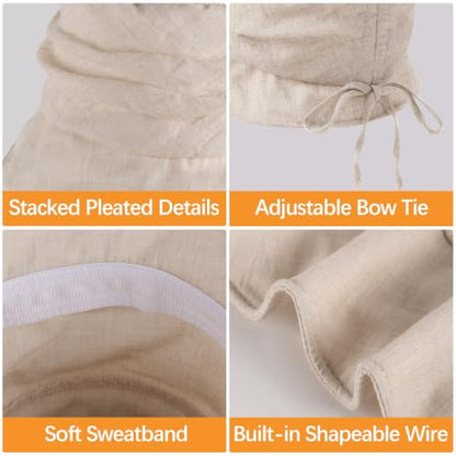 Linen Blend Ruched Bucket Hat Ultra-Light Breathable Sun Hat - color: Beige