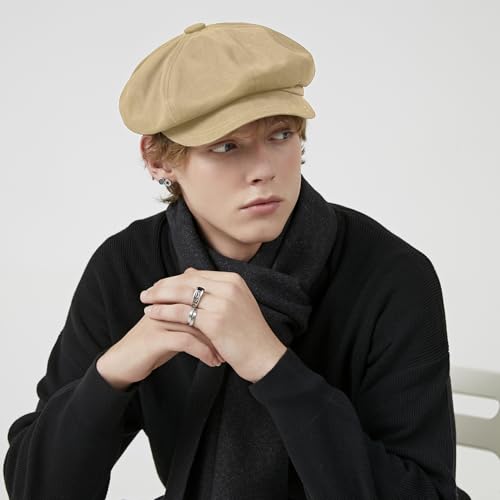 Classic Newsboy Hats, Two Size Newsboy Flat Cap for Men and Women, Fashion Baker boy hat Beret Cap - color: Khaki, size: Large