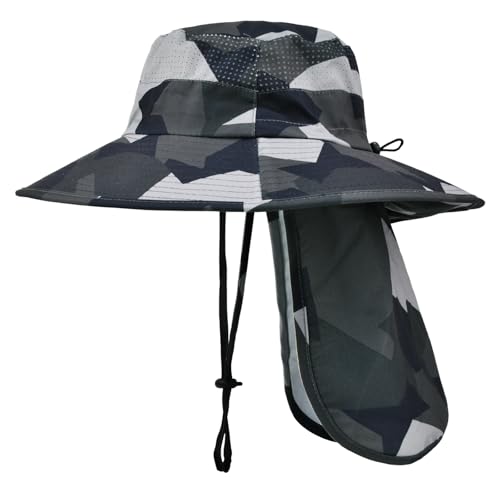 ZOORON Sun Hats for Men Women with Neck Flap Fishing UPF 50+ UV Protection - color: Camo Dark Grey