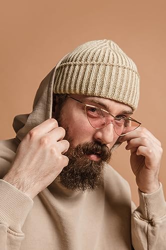ROYBENS Wool Fisherman Beanies for Men Knit Short Watch Cap Winter Warm Hat - color: 2pcs Black+apricot