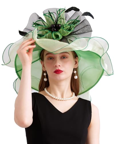 Women Organza Derby Hat Fascinator Tea Party Wedding Church Derby Hat Fascinator Hats Dual-use - color: 02b Light Green