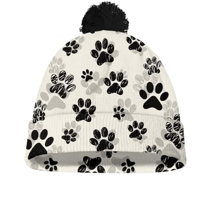 Cute Winter Hats for Women Cold Weather Knit Beanies for Women with Pom Pom - color: Dog Paw Print