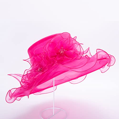 Lawliet Womens Dressy Wide Brim Church Wedding Occasion Sun Hat A613 - color: Hot Pink