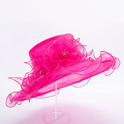 Lawliet Womens Dressy Wide Brim Church Wedding Occasion Sun Hat A613 - color: Hot Pink