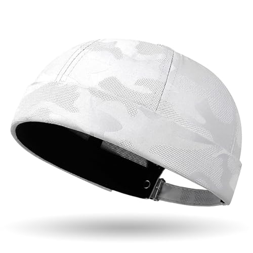 Camo Brimless Hat for Men Women Breathable Rolled Cuff Docker Cap Harbour Beanie Hats Landlord Hat Sailor Cap K517 - color: White