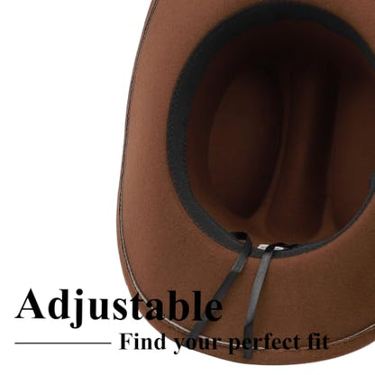 Western Cowboy Hat for Men Cowgirl Hat for Women Wide Brim Felt Fedora Hats Classic Cowboyhat with Buckle Belt - color: Rusty Coffee