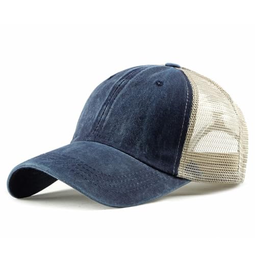 CLAPE Vintage Mesh Baseball Cap Low Profile Trucker Hat for Men Breathable Cotton Summer Cool Hat Outdoor Ball Cap - color: Zm02-navy