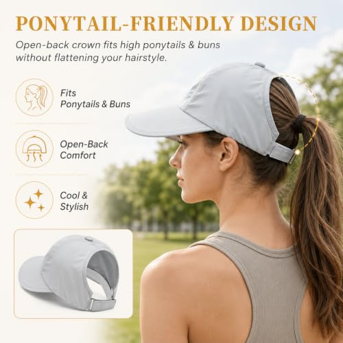 2 Pack UPF 50+ Sun Visor Hats for Women, Wide Brim Ponytail Baseball Cap, Foldable UV Protection Beach Hiking Hat