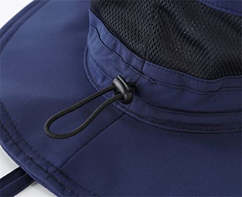 Connectyle Women's UPF 50+ Sun Hat UV Protection Wide Brim Bucket Hat Summer Beach Hats Fishing Hiking Outdoor Safari Hats - color: Navy Blue