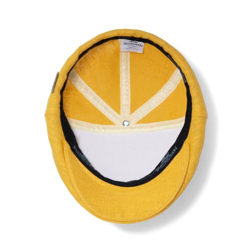 Sterkowski Swede Cap | 100% Linen Flat Cap For Men and Women | Super Airy 5 Panels Summer Cap without Lining - color: Yellow, size: 7