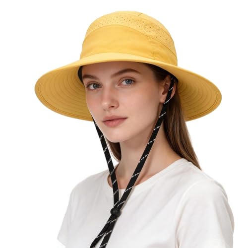 UPF50+ Bucket Hat, Wide Brim Sun Cap - color: Mustard Yellow