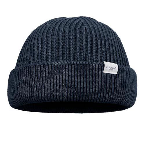 Clakllie Trawler Beanie Watch Hat Knit Cuffed Skullcap Roll-up Edge Stocking Hats Rolled Cuff Knitted Hat Ski Cap - color: Cdus-hkn01-navy Blue