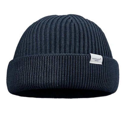 Clakllie Trawler Beanie Watch Hat Knit Cuffed Skullcap Roll-up Edge Stocking Hats Rolled Cuff Knitted Hat Ski Cap - color: Cdus-hkn01-navy Blue