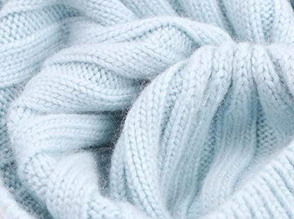 Women's Winter Ribbed Cuffed Beanie Skull Cap with Genuine Raccoon Fur Pom - color: Rc Blue