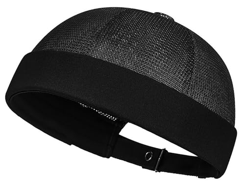 Mens Breathable Mesh Skull Cap Docker Beanie Hat Sailor Hat - color: Black