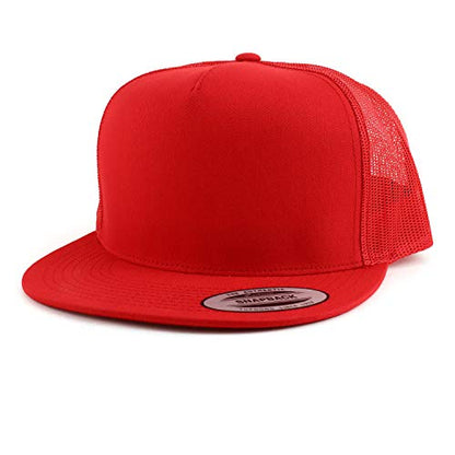 Armycrew Oversize XXL Structured Blank 5 Panel Flatbill Snapback Mesh Cap - color: Red, size: XX-Large