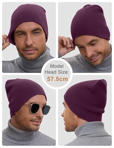 vidsel 100% Cotton Beanie Hat for Men Women, Soft Cuffless Knit Skull Cap - color: 1pc-burgundy