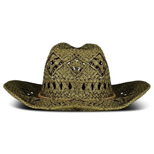 Lucky Brand Women's Straw Cowboy Hat | Rope Design | Western | Style | Fashion | Sun Protection | Breathable - color: Woven Straw - Olive