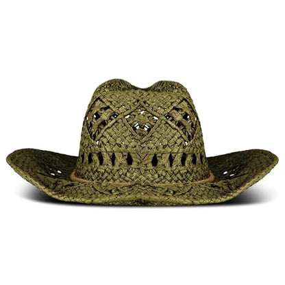Lucky Brand Women's Straw Cowboy Hat | Rope Design | Western | Style | Fashion | Sun Protection | Breathable - color: Woven Straw - Olive