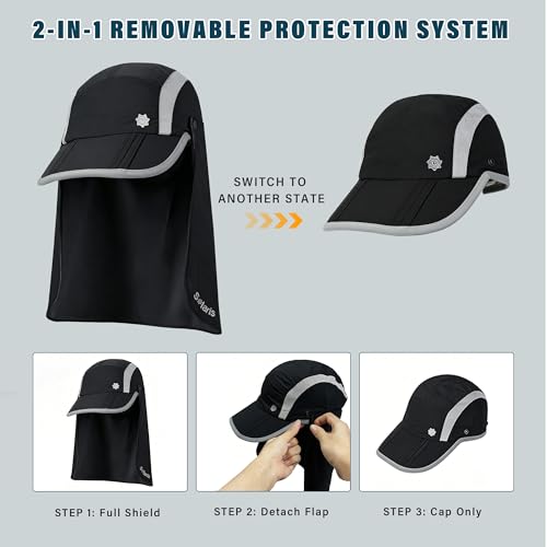 Tirrinia UPF 50+ Fishing Hat with Removable Neck Flap, Baseball Cap - color: Black