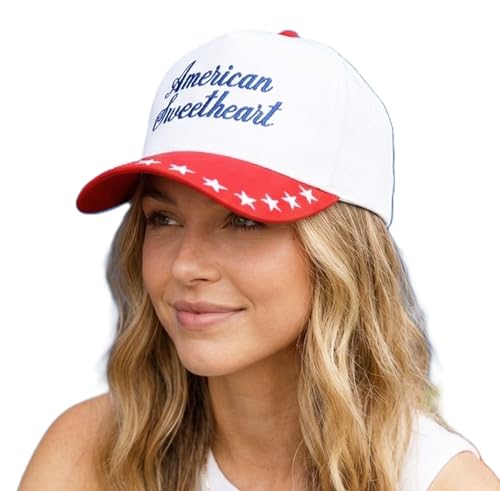D&Y Retro 2-Tone Canvas Baseball Cap for Women - Funny Embroidered Distressed Snapback, Adjustable Cotton Dad Hat - color: American Sweetheart-red