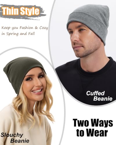 ROYBENS Thin 100% Cotton Beanie for Men Women Lightweight Slouchy Chemo Hat - color: 1pcs-grayish Green