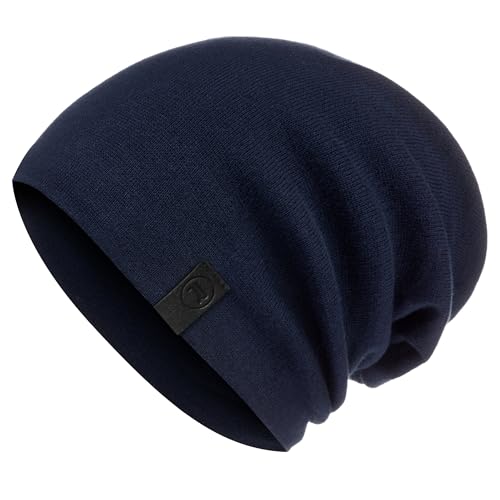 Warm Slouchy Beanie Hat - Deliciously Soft Daily Beanie in Fine Knit - color: Navy