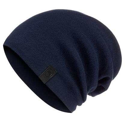 Warm Slouchy Beanie Hat - Deliciously Soft Daily Beanie in Fine Knit - color: Navy