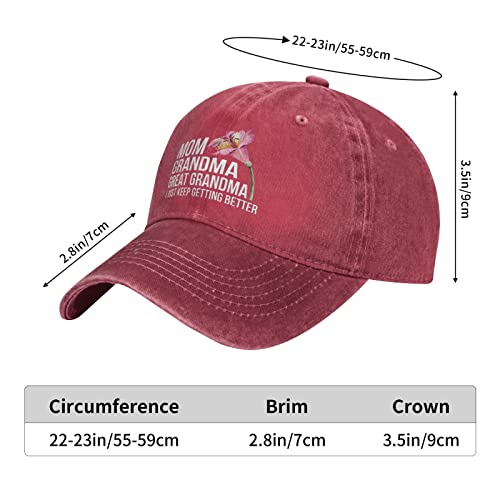 Mom Grandma Great Grandma, I Just Keep Getting Better Hat for Men Dad Hat Graphic Hat - color: Red