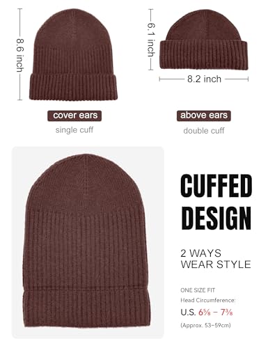 vidsel 50% Wool Double Cuff Beanie Hat for Men Women, Warm Winter Knit Cap - color: Dark Coffee