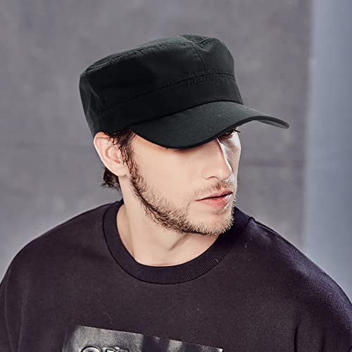 2 Pack Cadet Army Caps Flat Top Military Hats for Men Women - color: Black