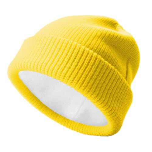 Unisex Winter Beanie for Men Women Soft Fleece Lined Warm Knit Hat - color: Lemon Yellow